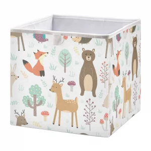 Kigai Forest Animals Storage Bins Cube Foldable Storage Baskets Bin Waterproof Home Organizer with Handles Basket for Toy Nursery Blanket Clothes, 11