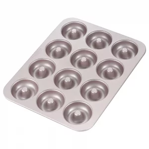 CHEFMADE Donut Mold Cake Pan, 12-Cavity Non-Stick Ring Doughnut Bakeware for Oven Baking (Champagne Gold)