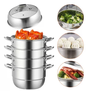 VEVOR Steamer Pot 11.8in/30cm, 5 Tier Steamer Pot for Cooking with 10QT Stock Pot, 3 Vegetable Steamers & 2 Steaming Trays, Food-Grade 304 Stainless 
