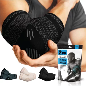 POWERLIX Arm Orthopedic Brace Compression Support (Pair) - Elbow Sleeve for Arthritis, Golf Elbow,Golfers Elbow,Pain Relief,Tendonitis,Tennis (Black,