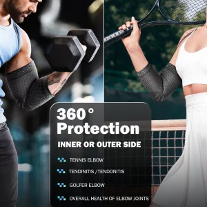 POWERLIX Arm Orthopedic Brace Compression Support (Pair) - Elbow Sleeve for Arthritis, Golf Elbow,Golfers Elbow,Pain Relief,Tendonitis,Tennis (Black,