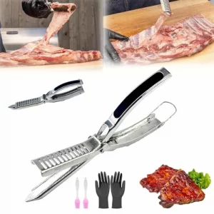 1 Set Rib Membrane Removal Tool,Stainless Steel Rib Prep Tool Membrane Remover,BBQ Rib Prep Tool with Arc Clamp & Non-Slip Grip for Easy Rib Skinner,