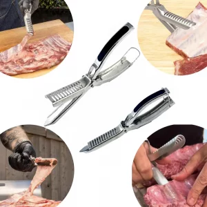 Rib Membrane Removal Tool,Stainless Steel Rib Prep Tool Membrane Remover,BBQ Rib Skinner with Arc Clamp & Non-Slip Grip for Easy Rib Prep,Dishwasher 