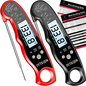 DUYKQEM Instant Read Digital Meat Thermometer (2 Pack) Waterproof Kitchen Cooking Food Thermometer with Probe Backlight & Calibration,Best Quick Gril