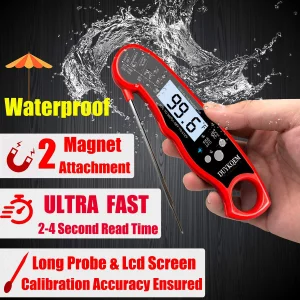 DUYKQEM Instant Read Digital Meat Thermometer (2 Pack) Waterproof Kitchen Cooking Food Thermometer with Probe Backlight & Calibration,Best Quick Gril