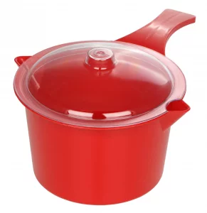 Microwave Safe Pot with Lid & Spout - Cooker & Steamer For Dorm, College or Home - BPA Free Dishwasher Safe 29 oz./935 ml (1,red pot)