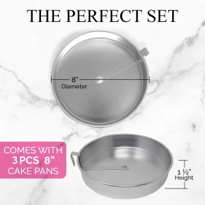 Aunt Shannon's Kitchen 8 Inch Round Cake Pans, 3 Pack, Silver Cake Pan with a Built-in Swivel Blade, Easy Release Cake Pans Set for Baking, Baking Pa
