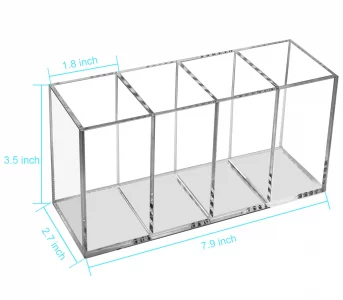 Ouskr Acrylic Pen Holder 4 Compartments, Clear Acrylic Pencil Holders for Desk, Makeup Brush Holder Cup Organizer, Pen Holder Stationery Storage Desk