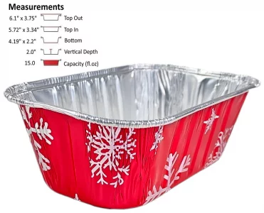 PACTOGO Disposable 1 lb. Red Holiday Christmas Aluminum Foil Small Mini Loaf/Bread Baking Pans with Clear Dome Lids (Pack of 12 Sets)
