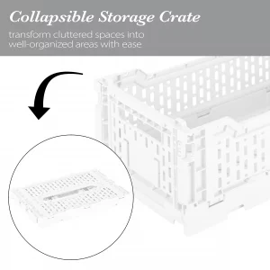 Simplify 4LT Collapsible Storage Crate | Small | Foldable | Stackable | Plastic Bin | Home Organization | Dorm | Office | Crafts | Shelf | White