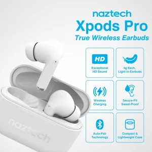 Naztech Xpods PRO Ear Buds - (White) True Wireless Earbuds Noise Cancelling Earbuds Wireless Bluetooth Earphone for Gym Sound Cancelling in Ear Headp