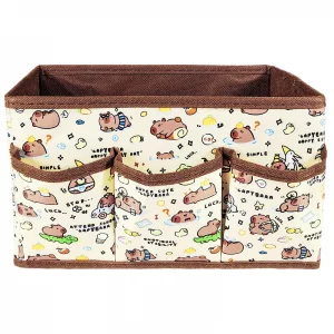 Mangpung Kawaii Collapsible Storage Bin,Cute Capybara 4 Grids Storage Box Foldable Baskets,Office Desk Bathroom Vanity Decor, Cute Capybara Room Deco