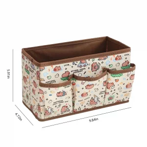 Mangpung Kawaii Collapsible Storage Bin,Cute Capybara 4 Grids Storage Box Foldable Baskets,Office Desk Bathroom Vanity Decor, Cute Capybara Room Deco