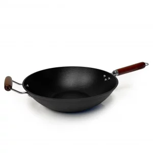 21st & Main Light weight Cast Iron Wok, Stir Fry Pan, Wooden Handle, 14 Inch, chefs pan, pre-seasoned nonstick, commercial and household, for Chines