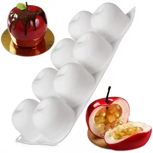 8 Cavity Apple Silicone Mold - 11.22 x 6.69 x 2.3 Inches Apple Mold for Baking, Good for Pastry, Jelly, Ice Cream, Soap, and Candles, Non-Stick and E