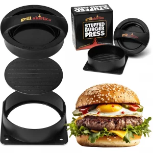 Grillaholics Stuffed Burger Press and Recipe eBook - Extended Warranty - Burger Stuffer & Hamburger Patty Maker - The Perfect Grilling Gift & Stockin