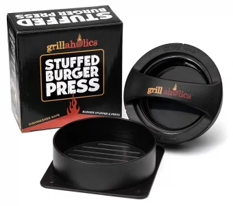 Grillaholics Stuffed Burger Press and Recipe eBook - Extended Warranty - Burger Stuffer & Hamburger Patty Maker - The Perfect Grilling Gift & Stockin