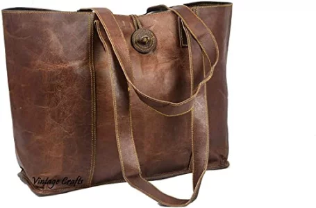 Vintage Genuine Leather Tote Bag Handbag Shopper Purse Shoulder Bag for Women Office Laptop Bag