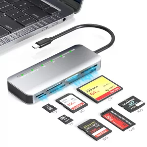 Memory Stick Pro Duo Card Reader, 7 in1 Memory Stick Pro Duo Adapter USB C for SD/TF/CF/XD/MS, Multi Card Reader for Camera, Game Trail Camera, Phone