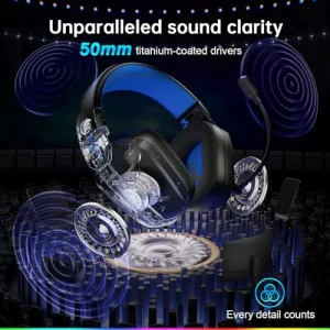 Fachixy Wireless Gaming Headset with LED Light for PS5, PS4, PC, Switch, Laptop, Mac - 2.4GHz & Bluetooth 5.4, 50H Battery, Flip Mic, Lossless Audio,