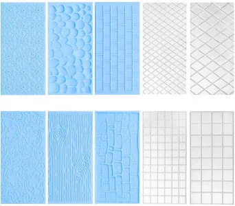 10 Set Fondant Impression Mat Mold Lace Embossing Mat Tree Bark/Brick Wall/Flower/Stone Wall Fondant Impression Mats Texture Design for Cupcake Borde