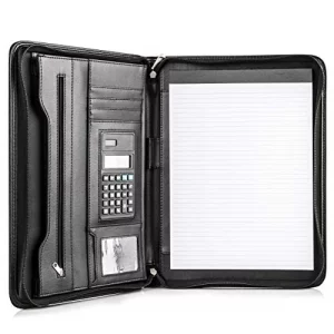 Cossini Black Superior Vegan Leather Business Portfolio with Zipper  Padfolio All-in-One. Smartest Protective 10.1 Inch Tablet Sleeve, Presentation 