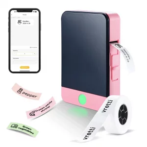 vretti Label Maker Machine with Tape, Easy to use, Mini Label Maker for Home and Office, Support Various Sizes, Clearly Prints for Organizing Office,