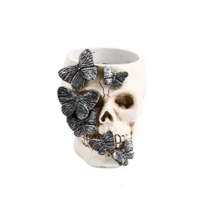 ccsxqy Skull Planter | Goth Desk Accessories - Multi-functional Pen Holder, Makeup Brush Organizer & Office Decor for Desk, Vanity, and Halloween
