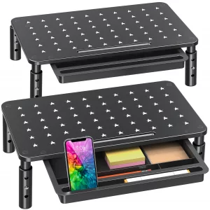 Zimilar 2 Pack Monitor Stand Riser with Drawer - 3 Height Adjustable Metal Monitor Stand with Unique Star Mesh for Computer Laptop Notebook Printer