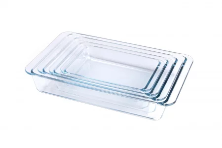 HUSANMP Basic Set of 4 pcs Tempered Nesting Glass Baking Pan Set, Glass Baking Dish Set. Oven, Microwave, Refrigerator and Dishwasher Safe - 1L, 1.7L