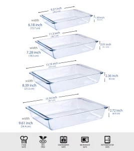 HUSANMP Basic Set of 4 pcs Tempered Nesting Glass Baking Pan Set, Glass Baking Dish Set. Oven, Microwave, Refrigerator and Dishwasher Safe - 1L, 1.7L