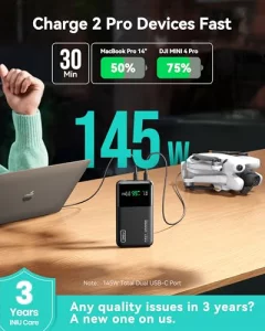 INIU 140W Power Bank, Compact 25000mAh High Capacity Laptop Portable Charger, USB C in&Out Tablet Powerbank, Smart Digital Display Phone Charger for 