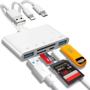 5-in-1 Memory Card Reader, USB OTG Adapter & SD Card Reader for i-Phone/i-Pad, USB C and USB A Devices with Micro SD & SD Card Slots, Supports SD/Mic