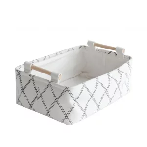 LUFOFOX Decorative Collapsible Rectangular Fabric Storage Bin Organizer Basket with Wooden Handles for Clothes Storage, 11