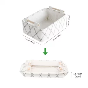 LUFOFOX Decorative Collapsible Rectangular Fabric Storage Bin Organizer Basket with Wooden Handles for Clothes Storage, 11