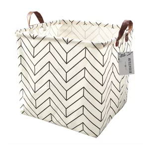 Square Canvas Toy Storage Bins Basket with Handle Collapsible Toy Organizer for Nursery Storage, Kid's Toy & Laundry, Gift Baskets(White-Geometric)