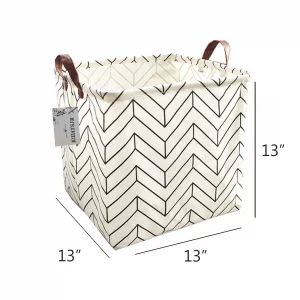 Square Canvas Toy Storage Bins Basket with Handle Collapsible Toy Organizer for Nursery Storage, Kid's Toy & Laundry, Gift Baskets(White-Geometric)