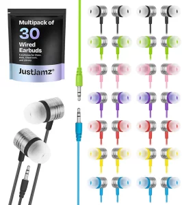 JustJamz Bulk Ear Buds Jelly Matte - 30 Pack of Colorful in-Ear Earbuds - Wired Earbuds - Stereo Sound - Silicone Earbud Tips - 3.5mm Stereo Multi-Co