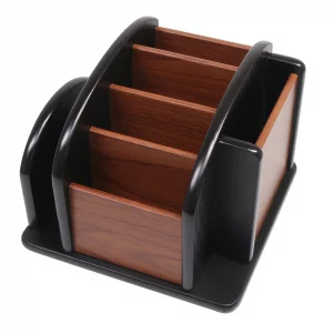 Coideal Remote Control Holder Caddy - Wooden Rotating Coffee Table Organizer Large Spinning Wood Remote Holder for Living Room Office (6 Compartments