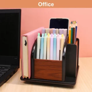 Coideal Remote Control Holder Caddy - Wooden Rotating Coffee Table Organizer Large Spinning Wood Remote Holder for Living Room Office (6 Compartments