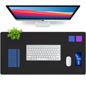 K KNODEL Desk Mat, Blotter, Dual-Sided Office Desk Pad, Waterproof Desk Mat for Desktop, Desk Blotters, PVC Leather Pad Protector (Black, 31.5