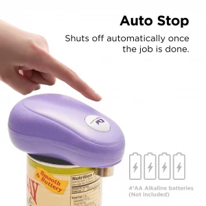 Kitchen Mama One Touch Electric Can Opener: Open with Simple Press of A Button - Auto Stop As Task Completes, Ergonomic, Smooth Edge, Food-Safe, Batt