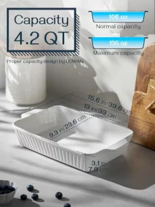 DOWAN Casserole Dish, 9x13 Ceramic Baking Dish, Large Lasagna Pan Deep for Oven, 4.2 Quarts Baking Pan with Handles, Oven Safe and Durable Bakeware f