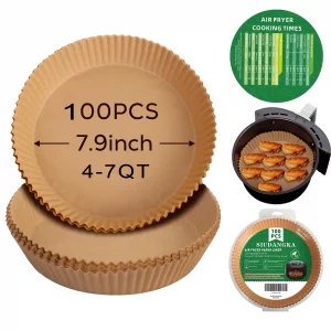 Air Fryer Liners Disposable for Most 4-7 QT Air frye, 100 Pcs Non-Stick Parchment Paper for Baking 7.9 Inch Air Fryer Paper Liners Round Airfryer Lin