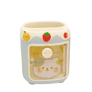 MLAFE Kawaii Pig Pen Holder Cute Cosmetic Storage Bucket Kawaii Multifunctional Storage Bucket Cute Desktop Stationery Bucket (Blue) (DIE072901)