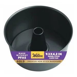 Wilton Gold Non-Stick 9.37 in. Angel Food Tube Cake Pan, Stainless Steel Bakeware, Made without PFAS, Packaging May Vary