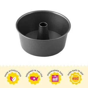 Wilton Gold Non-Stick 9.37 in. Angel Food Tube Cake Pan, Stainless Steel Bakeware, Made without PFAS, Packaging May Vary