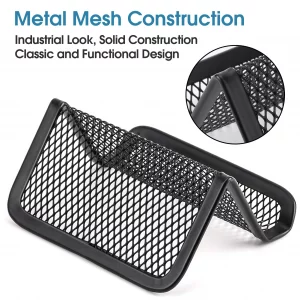 MaxGear Metal Mesh Business Card Holder 3 Pack, Heavy Duty Desk Desktop Organizer, Modern Grid Card Stand Display for Men Holds 50 Cards, Black, Offi