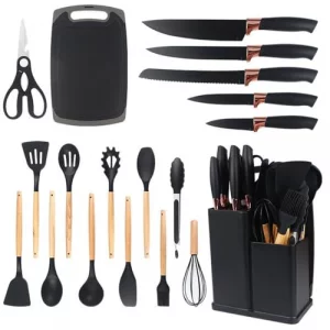19 Piece Silicone Kitchen Utensil Set with Storage Bucket Non-Stick Cookware Tools, Camping Chef Kit, Food Grade Heat Resistant Silicone and Rust-Pro