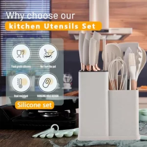 19 Piece Silicone Kitchen Utensil Set with Storage Bucket Non-Stick Cookware Tools, Camping Chef Kit, Food Grade Heat Resistant Silicone and Rust-Pro